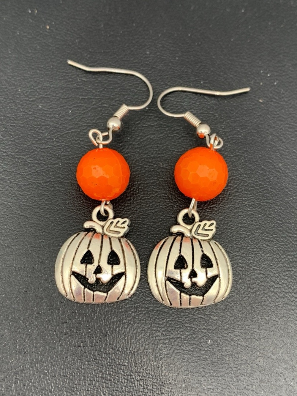 Halloween Pumpkin Dangle Earrings with Orange Bead